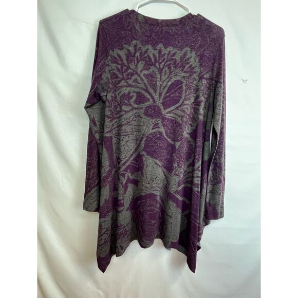 Soft Surroundings Women's Med Purple/Gray Floral Print Long Sleeve Tunic Sweater - Picture 6 of 8